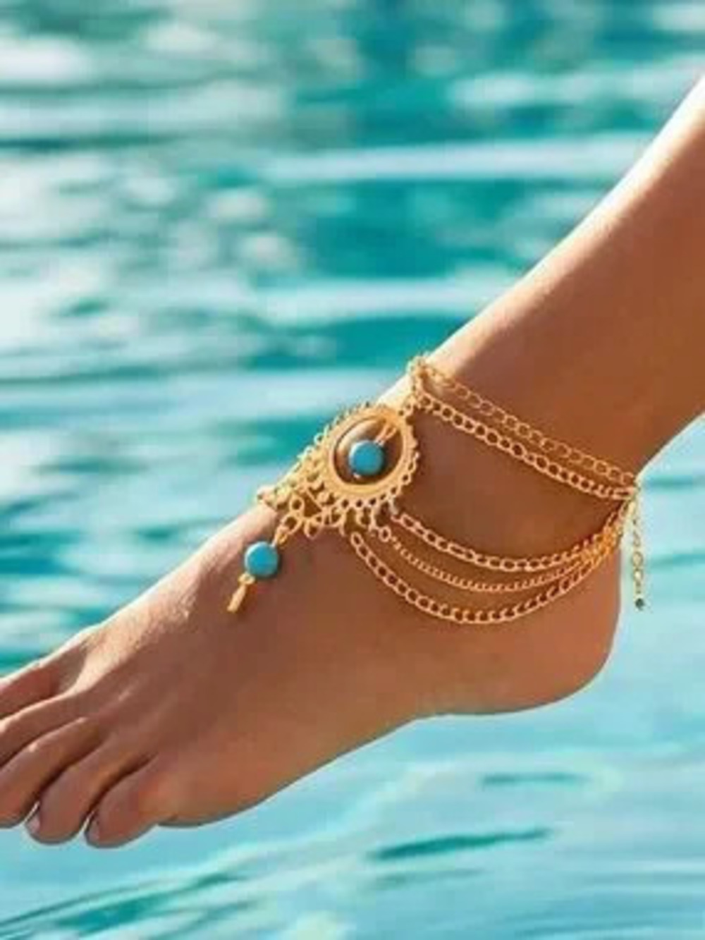 Anthropologie Gold Color Anklet with Turquoise Accents